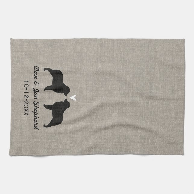 Paño De Cocina Pastores australianos con corazón y texto (Horizontal)