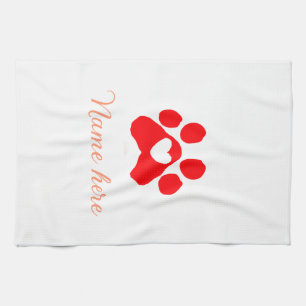 Paño De Cocina Pata de perro corazón rojo mascota agregar texto n