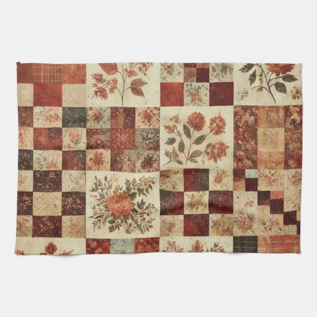 Paño De Cocina Patchwork de terracota y florido rústico (Horizontal)