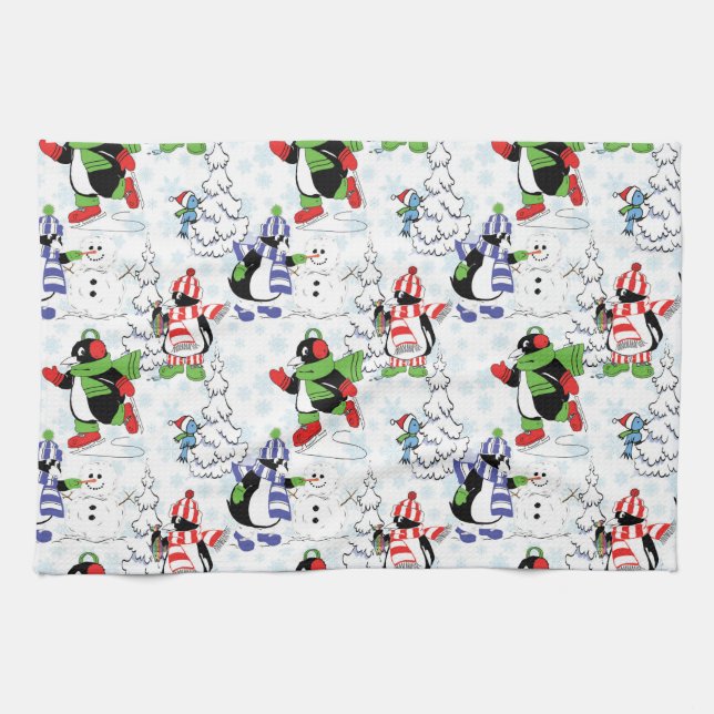Paño De Cocina Patinaje sobre hielo de pingüino navidad (Horizontal)