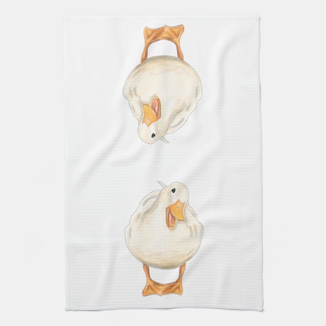Paño De Cocina Pato feliz, animal lindo, arte original, acuarela (Vertical)