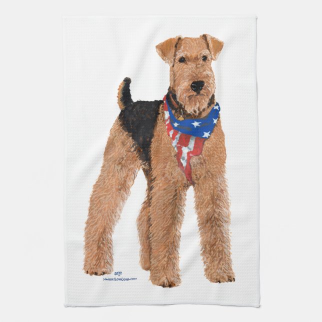 Paño De Cocina Patriotic Airedale Terrier (Vertical)