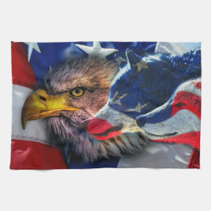 Paño De Cocina Patriótico de la bandera del lobo del águila del á