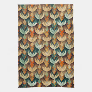 Paño De Cocina Patrón abstracto art déco dorado teal de lujo