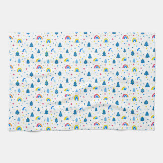 Paño De Cocina Patrón abstracto colorido con árboles y arbustos