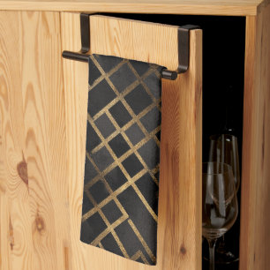 Paño De Cocina Patrón abstracto geométrico de oro negro contempor