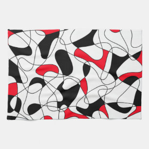 Paño De Cocina Patrón abstracto - rojo, negro y blanco.