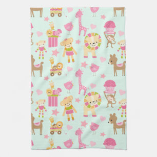 Paño De Cocina Patrón Adorable con Animales Felices y Juguetes