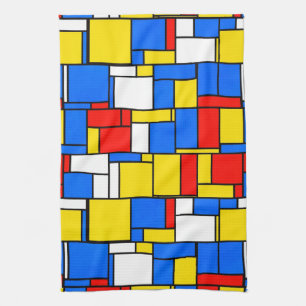 Paño De Cocina Patrón amarillo rojo azul de inspiración mondriana