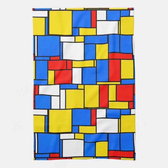 Paño De Cocina Patrón amarillo rojo azul de inspiración mondriana (Vertical)