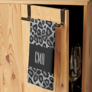 Paño De Cocina Patrón animal de leopardo gris exótico   Monograma