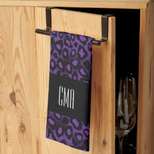 Paño De Cocina Patrón animal de leopardo púrpura exótico   Monogr