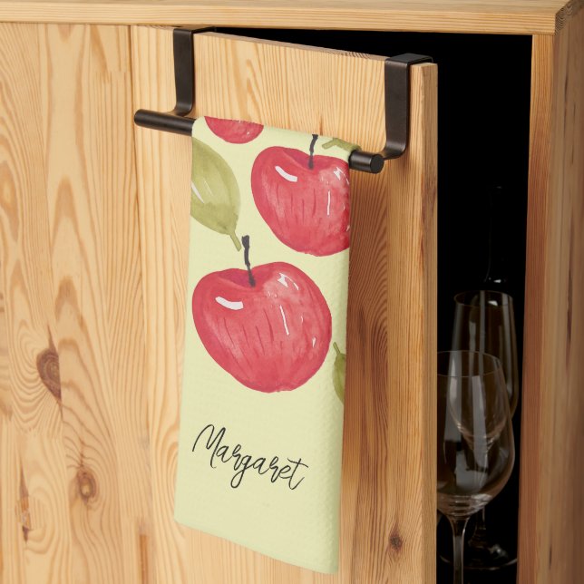 Paño De Cocina Patrón Apple Watercolor Pintado a Mano (Pliegue de tercios)