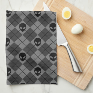 Paño De Cocina Patrón Argyle Alien Negro y Gris
