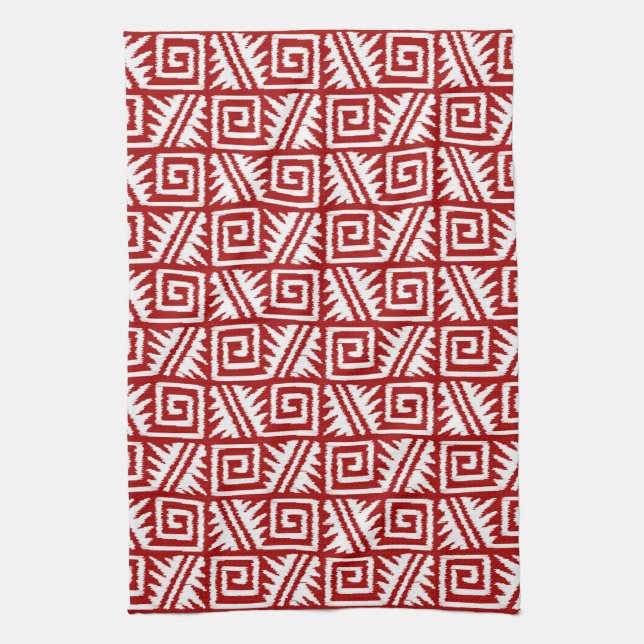 Paño De Cocina Patrón Aztec Ikat - rojo oscuro y blanco (Vertical)