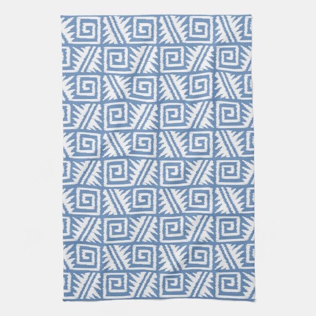 Paño De Cocina Patrón Azteca Ikat - Azul cielo y blanco (Vertical)