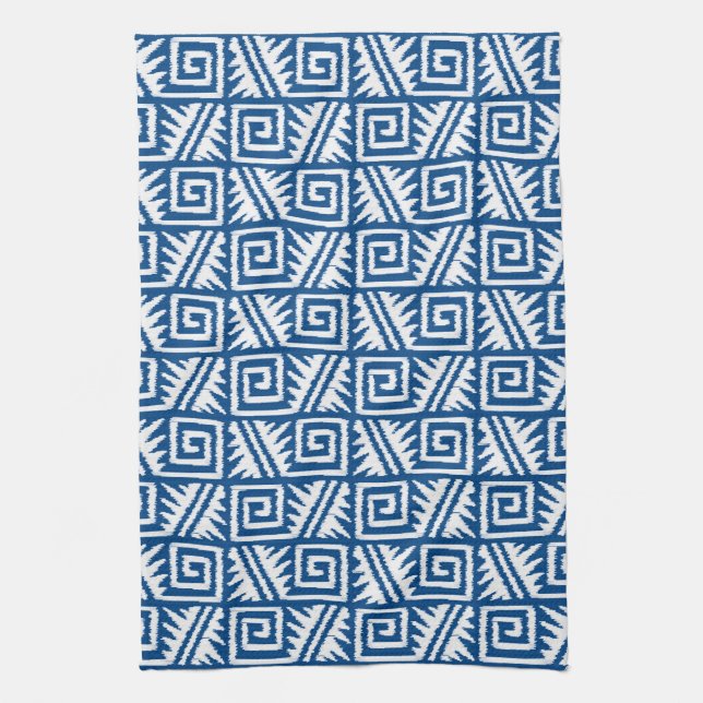 Paño De Cocina Patrón Azteca Ikat - Azul cobalto y blanco (Vertical)