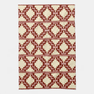 Paño De Cocina Patrón Azteca Ikat - Beige, Borgoña y Rosa