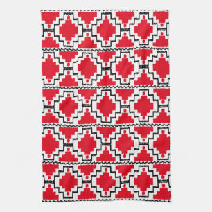 Paño De Cocina Patrón Azteca Ikat - Rojo, Negro y Blanco
