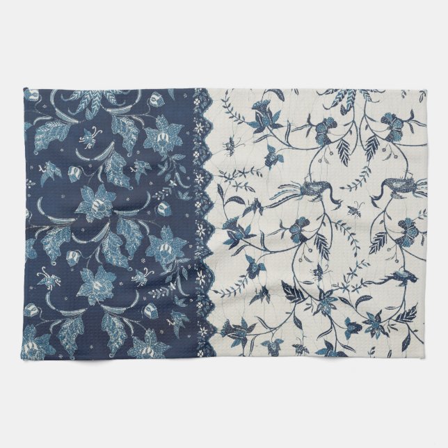 Paño De Cocina Patrón azul y blanco de época de los años 1800 (Horizontal)