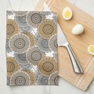 Paño De Cocina Patrón beige gris mandala árabe estilo oriental