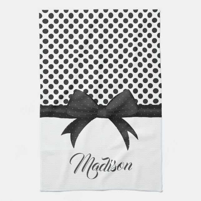 Paño De Cocina Patrón Black Bow and Dots (Vertical)