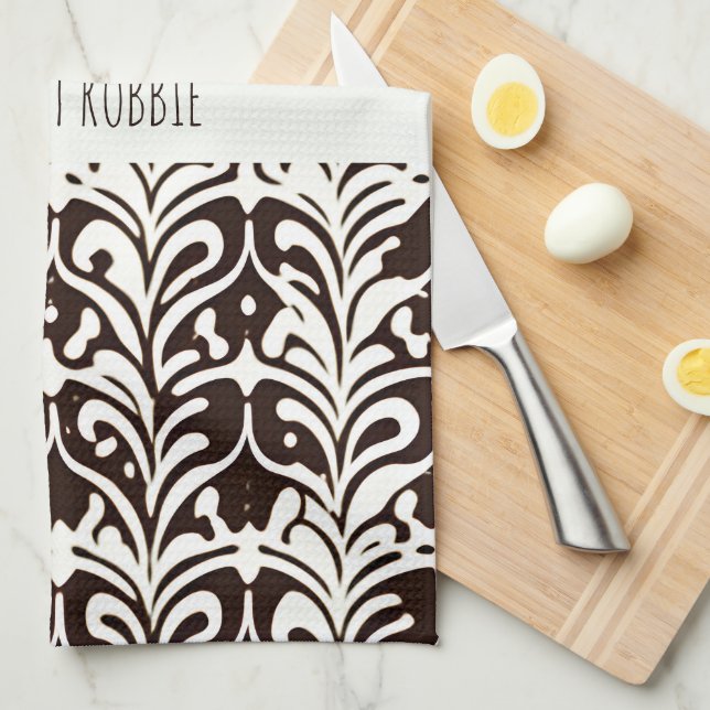 Paño De Cocina Patrón blanco negro ornamental africano (Doblado Cuarto)