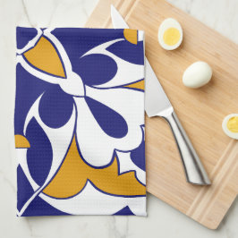 Paño De Cocina Patrón bohemiano de color azul mosaico amarillo am