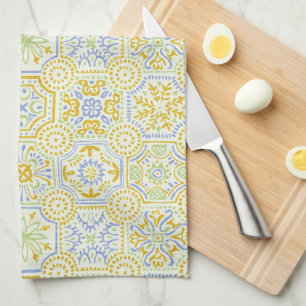 Paño De Cocina Patrón boho de azulejo mediterráneo acuarela