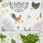Paño De Cocina Patrón Boho de pollo y chichas<br><div class="desc">Patrón con ilustraciones de pollos y pollitos con diseños inspirados en el boho.</div>