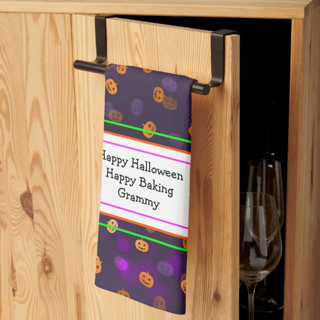 Paño De Cocina Patrón bokeh de calabazas de Jack o Lantern sonrie (Pliegue de tercios)