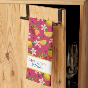 Paño De Cocina Patrón botánico de fresa y limón