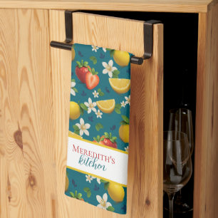 Paño De Cocina Patrón botánico de fresa y limón