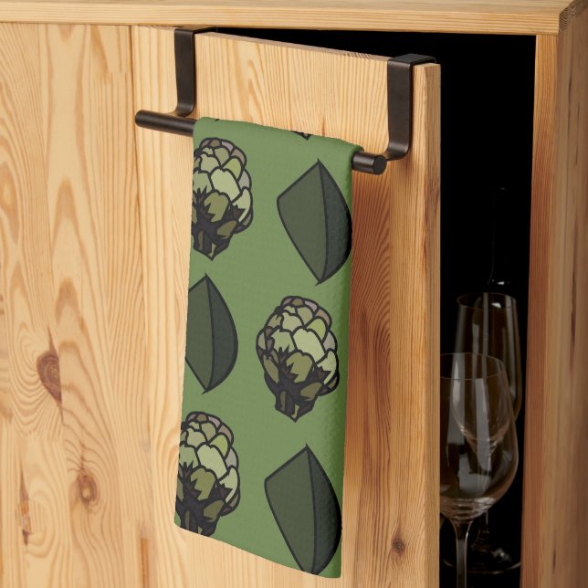 Paño De Cocina Patrón botánico de la planta vegetal de alcachofa (Pliegue de tercios)