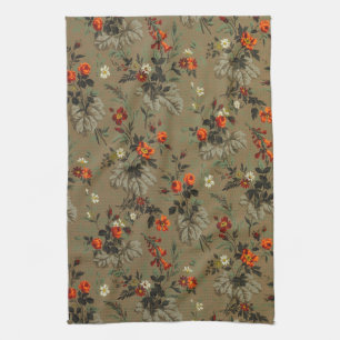 Paño De Cocina Patrón Botánico de Rosa Naranja Floral Oscuro Vint