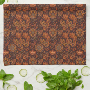 Paño De Cocina Patrón Botánico de Terracota Salvia Boho Oscuro