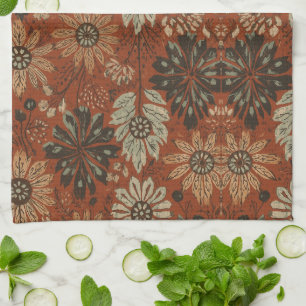 Paño De Cocina Patrón Botánico de Terracota Salvia Boho Oscuro
