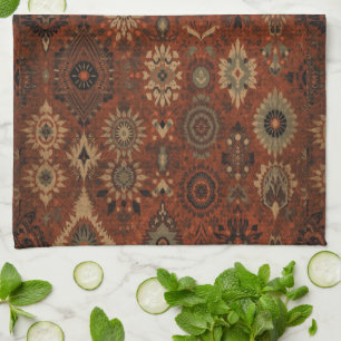 Paño De Cocina Patrón Botánico de Terracota Salvia Oscuro Boho