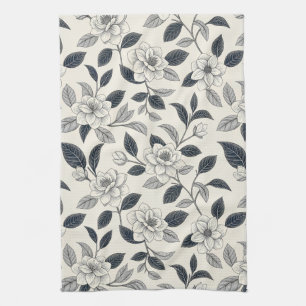Paño De Cocina Patrón Botánico Floral Azul Vintage (2)