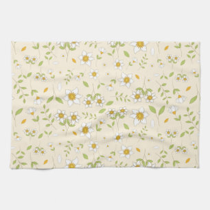 Paño De Cocina Patrón botánico floral blanco sobre crema