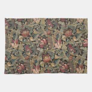 Paño De Cocina Patrón Botánico Floral Vintage Oscuro Malhumorado