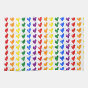 Paño De Cocina Patrón cardíaco arcoiris dibujado a mano
