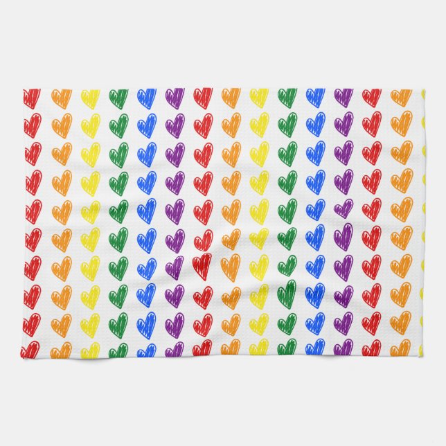 Paño De Cocina Patrón cardíaco arcoiris dibujado a mano (Horizontal)