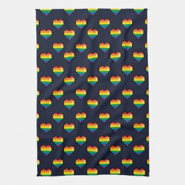 Paño De Cocina Patrón cardíaco de 8 bits arco iris (Vertical)