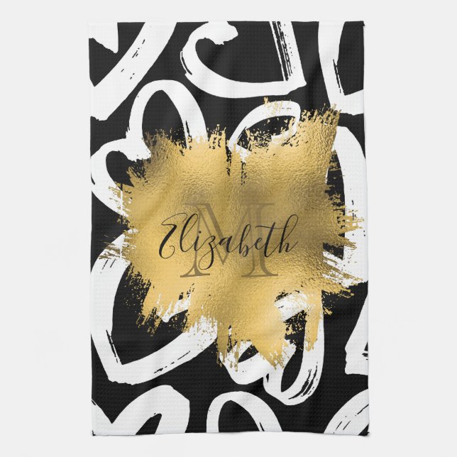 Paño De Cocina Patrón cardíaco y Relieve metalizado dorado (Vertical)