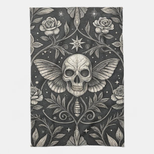 Paño De Cocina Patrón Celestial Floral Calavera Gótica (1)