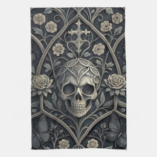 Paño De Cocina Patrón Celestial Floral Calavera Gótica (2)