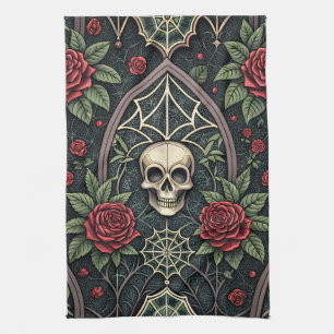 Paño De Cocina Patrón Celestial Floral Calavera Gótica (3)