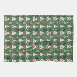 Paño De Cocina Patrón clásico de árbol de Navidad verde festivo