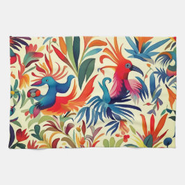 Paño De Cocina Patrón Colorido de Aves Otomi 
